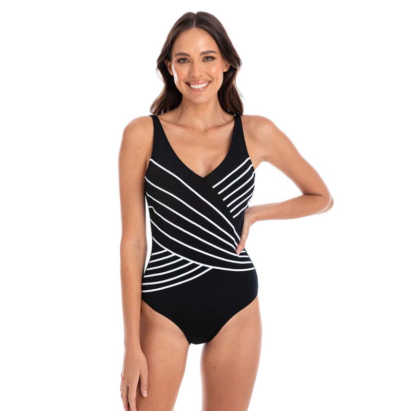 Togs Chlorine Resistant Crossover Binding Black One Piece image number 0