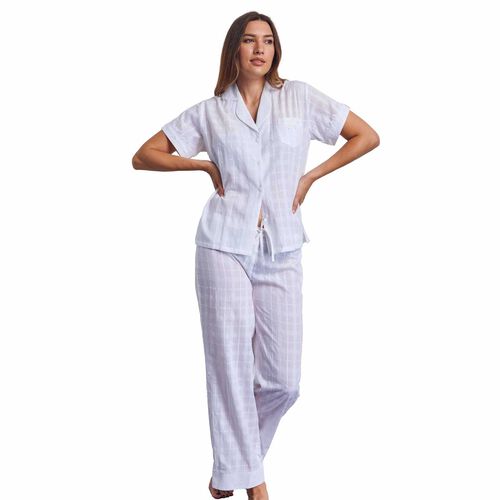 Cottonreal Leno Check Short Sleeve Pj Set