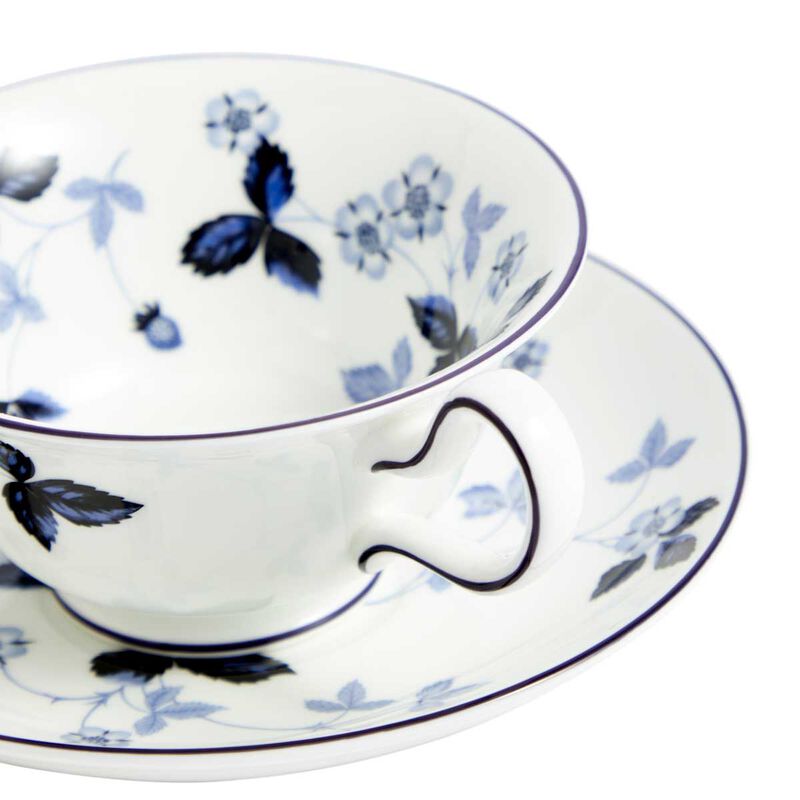 Wedgwood Wild Strawberry Inky Blue Teacup & Saucer Peony image number 1