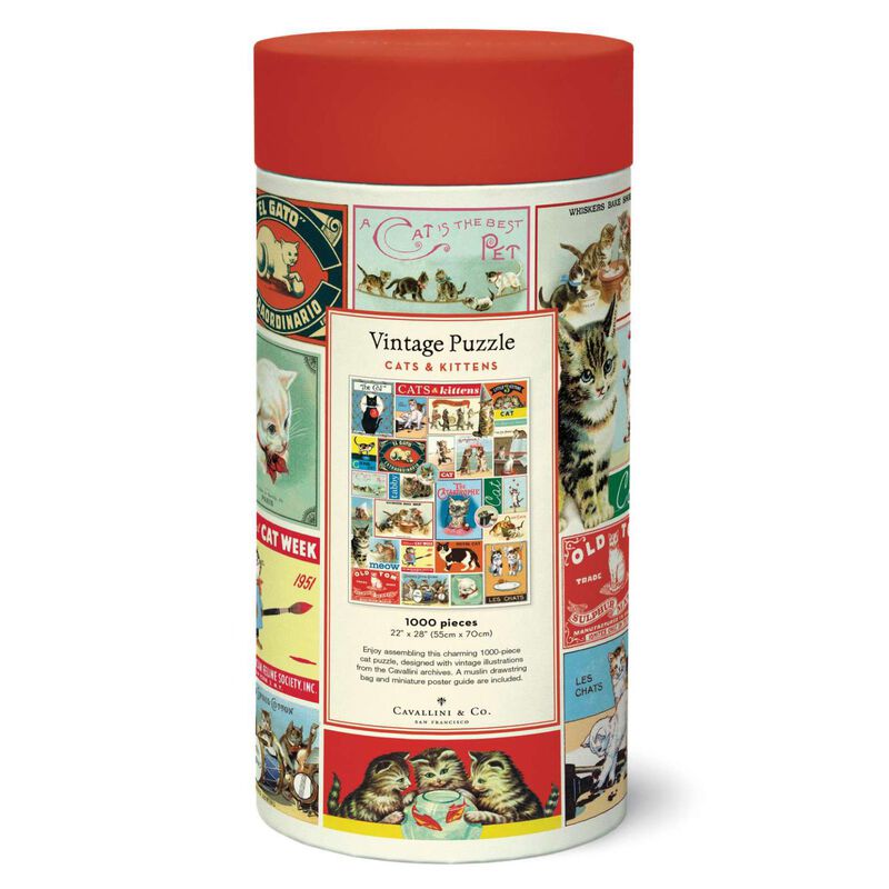Cavallini Cats & Kittens 1000 Piece Vintage Puzzle image number 1