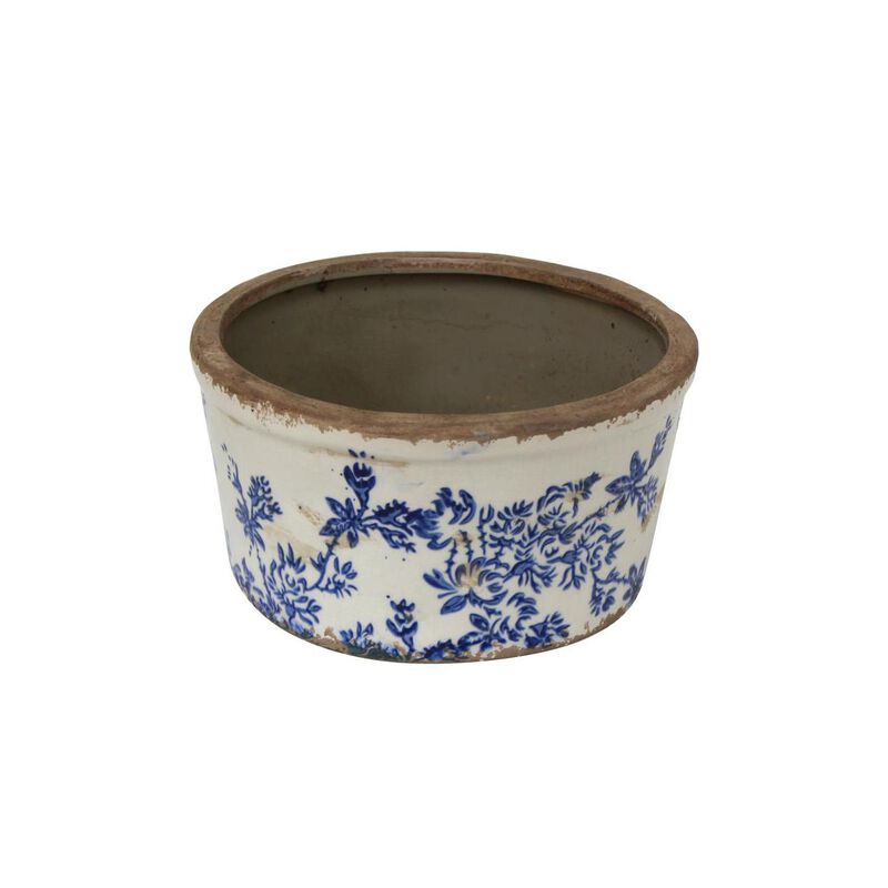 French Country Blue Floral Wide Pot Small image number 0