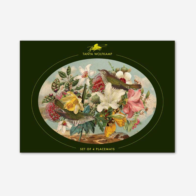 Tanya Wolfkamp Oval Placemat Set Of 4 - Vintage Birds image number 1