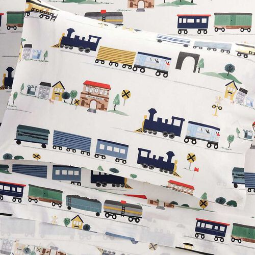 Pottery Barn Kids Organic Train Sheetset