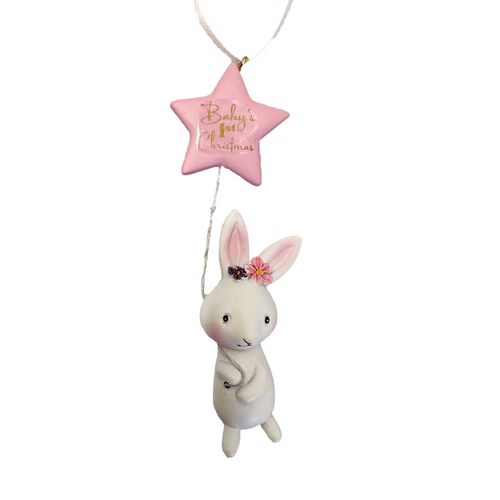 Baby's First Rabbit With Pink Star Balloon