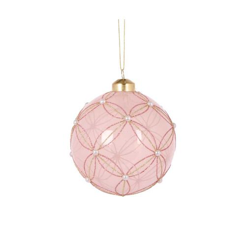 Holly & Ivy Pink Quilted Pearl Bauble