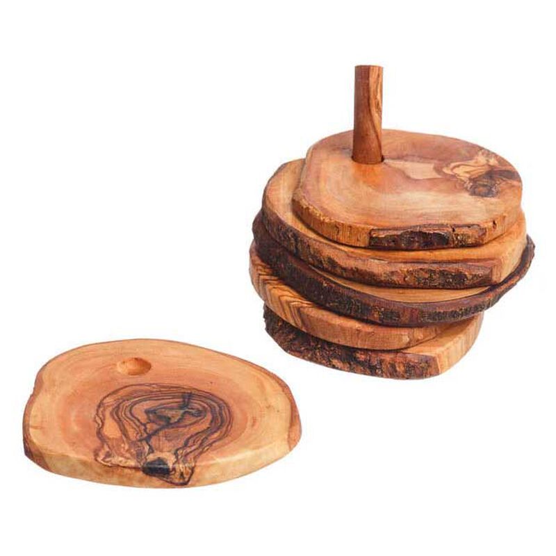 Selbrae House Olive Wood - 6 Rustic Coasters With Holder image number 0
