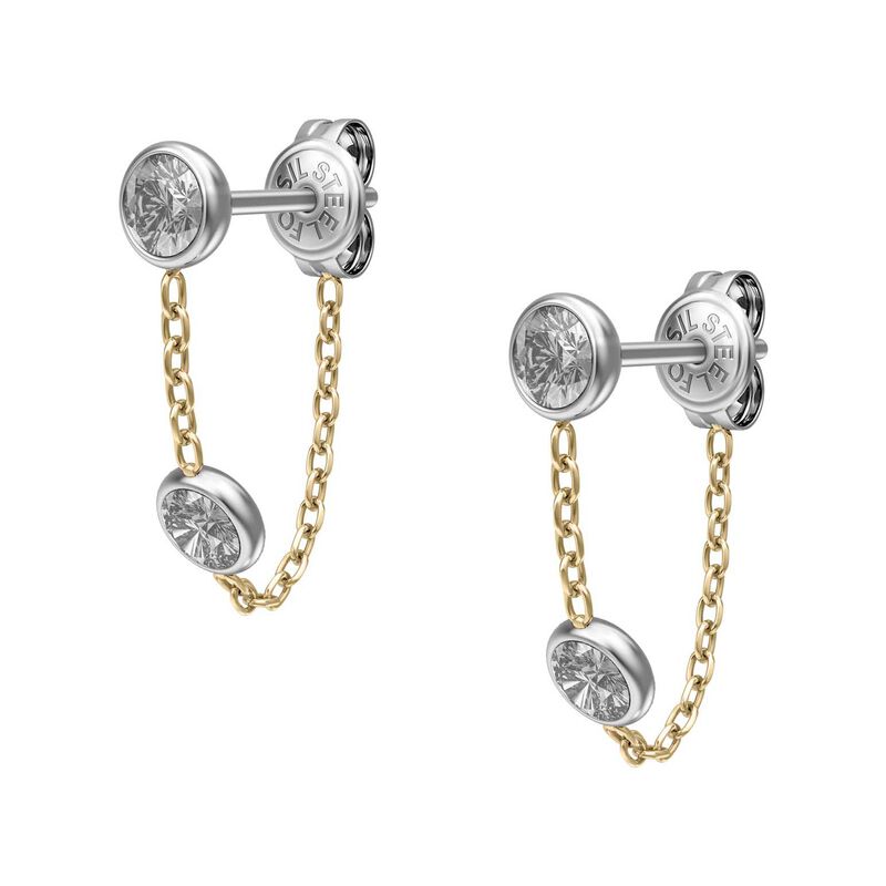 Fossil Ellis Diamond By The Yard Two-Tone SS Front To Back Earrings image number 2