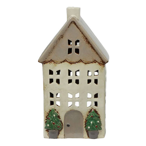 French Country Christmas Tea Light House Stone with Pots Medium