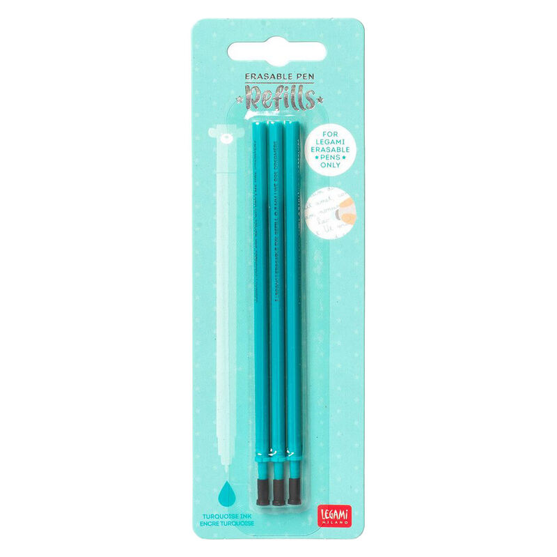 Legami Erasable Gel Pen Refills Pack of 3 - Turquoise Ink image number 1