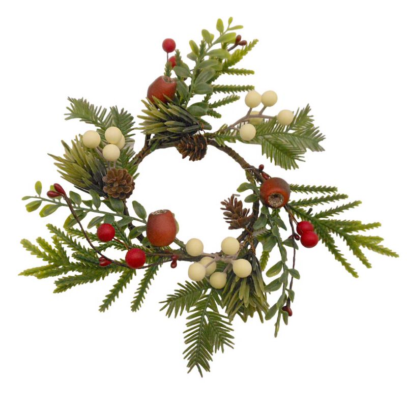 Candlering With White Berry & Mixed Leaf 4 Inch image number 0