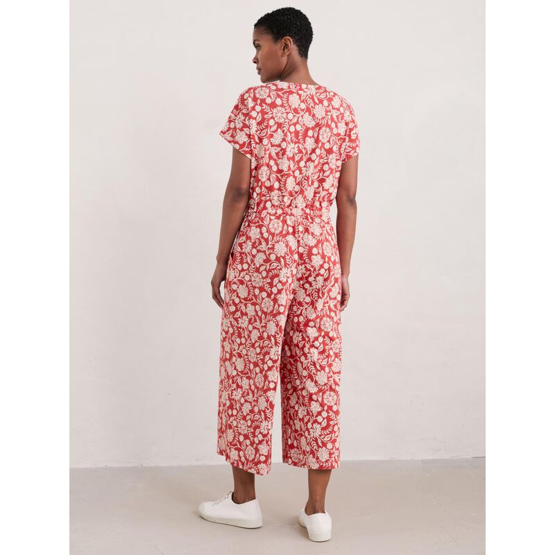 Seasalt Cornwall Rose Trellis Jumpsuit Carved Stems Tomato image number 1
