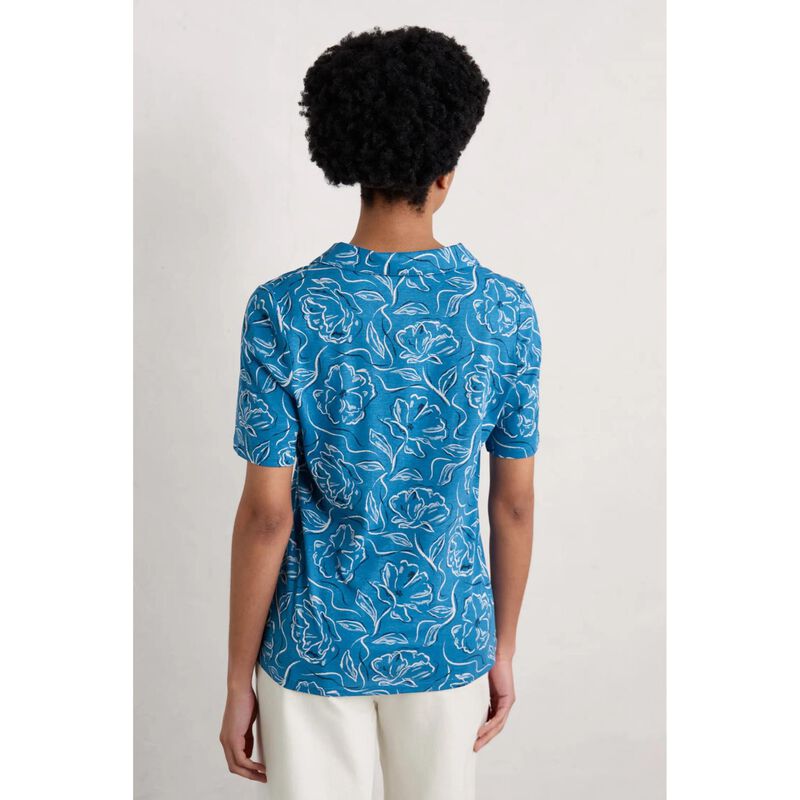 Seasalt Cornwall S/S Misty Sky Shirt Inky Camellia Sailboats image number 1