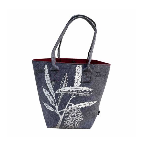 Jo Luping White Rewarewa Grey & Burgundy Ecofelt Shoulder Tote Bag