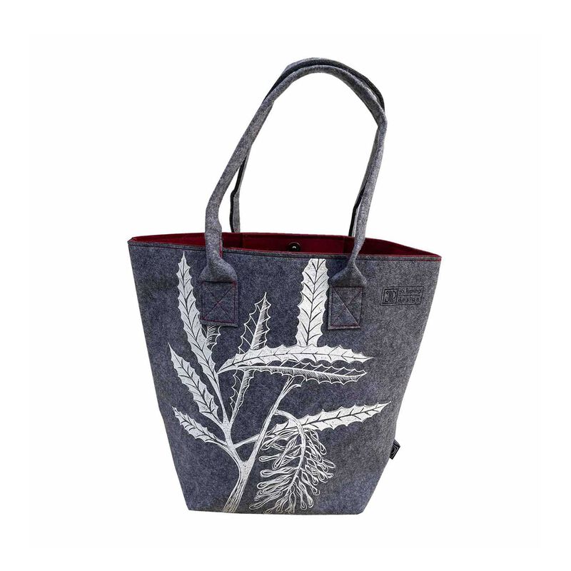 Jo Luping White Rewarewa Grey & Burgundy Ecofelt Shoulder Tote Bag image number 0
