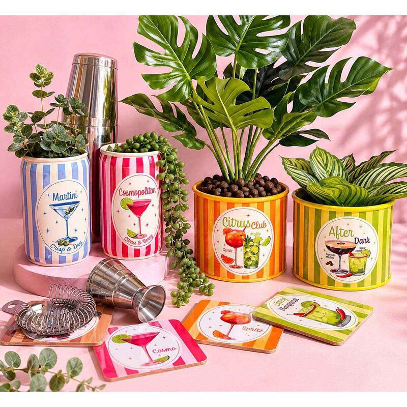 Urban Products Summer Spritz Cork & MDF Coasters Pink & Green 10cm Set Of 4 image number 1