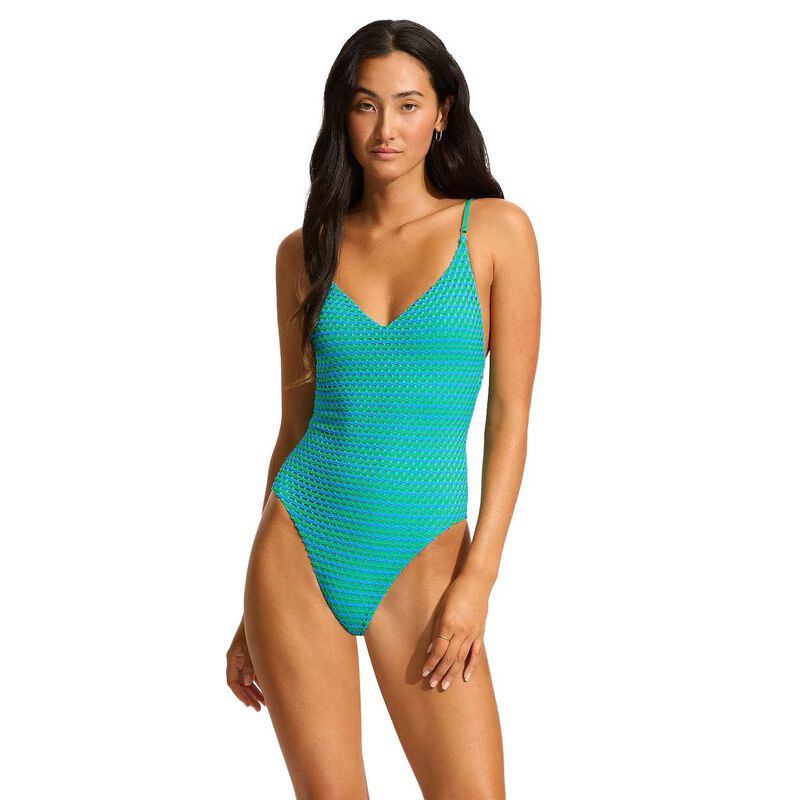 Seafolly Mesh Effect V Neck One Piece image number 4