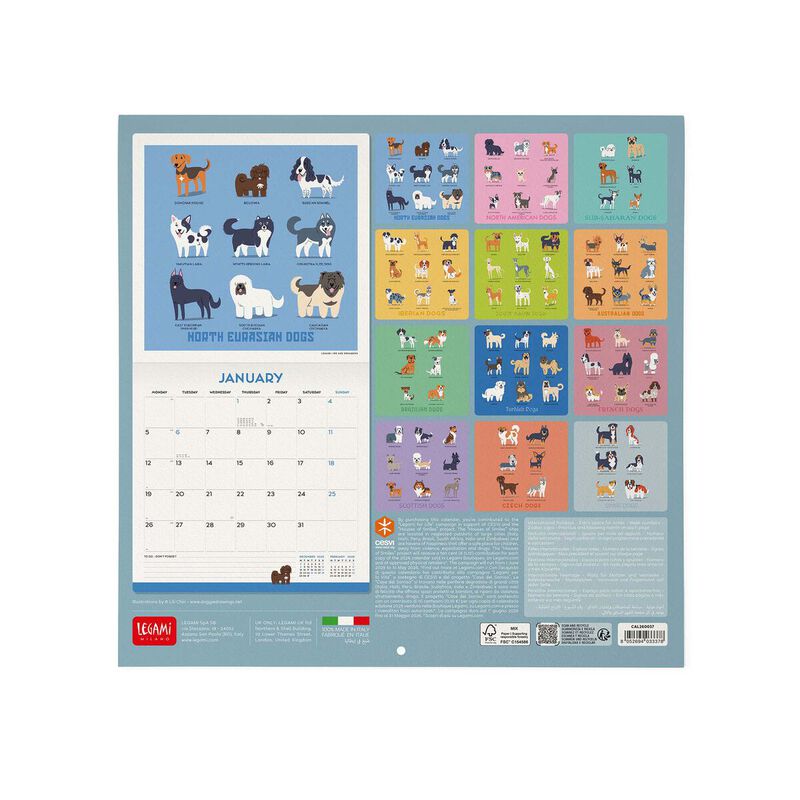 Legami Dogs Of The World 2026 Wall Calendar 30x29cm image number 2
