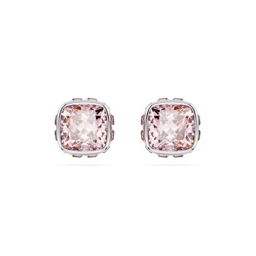 Swarovski Birthstone Square Cut Stud Earrings - June Pink