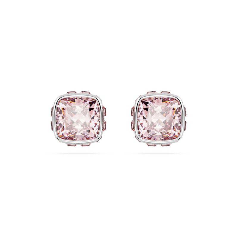 Swarovski Birthstone Square Cut Stud Earrings - June Pink image number 0