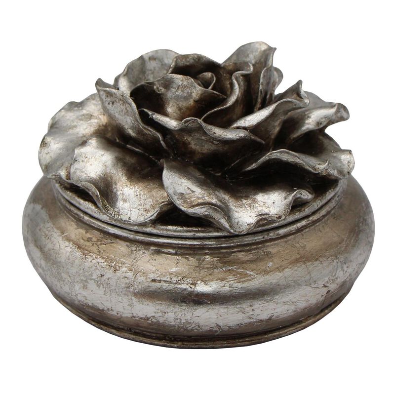 French Country Camelia Large Round Trinket Box Pewter Finish image number 0