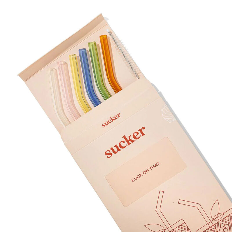 Sucker Reusable Glass Drinking Straws 6 Pack - Multi Colour image number 1