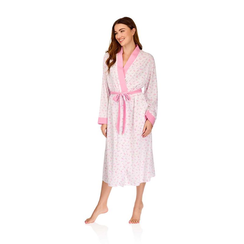 La Marquise Vintage Blossoms Cotton-Rich Jersey Long Sleeve Wrap Robe image number 8