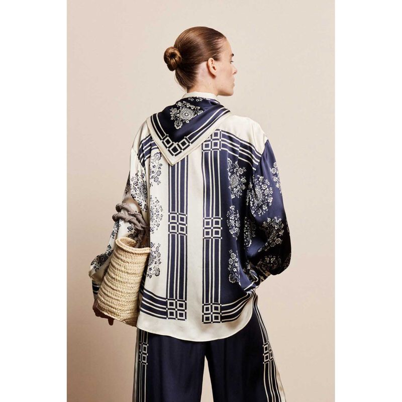 AL&Eacute;MAIS Banderra Scarf Silk Shirt image number 1
