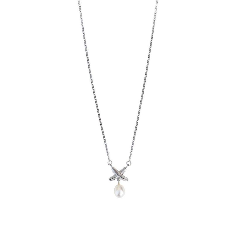 Boh Runga Feather Kiss Pearl Pendant Silver Chain 45cm image number 0