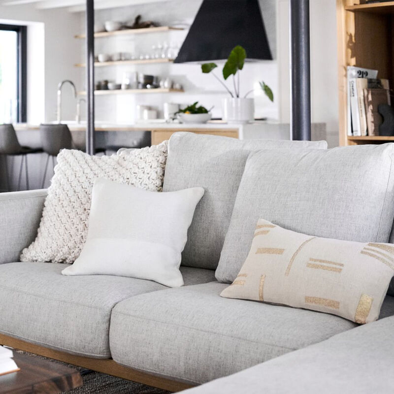 West Elm Pieced Cotton Canvas Cushion Cover 61cm Stone White image number 1