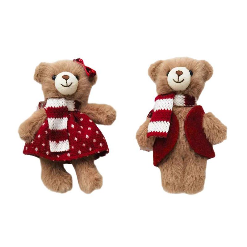 Cute Teddy Bear Boy & Girl Hanging Decorations Red & White 13cm - assorted image number 0