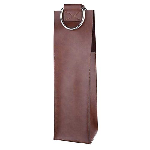 Viski Admiral: Faux Leather Single Bottle Brown Wine Tote