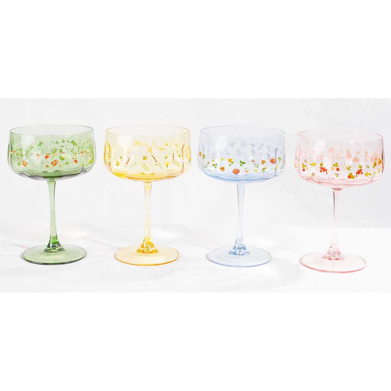 Urban Products Bee Meadow Floral Coupe Glass Yellow 16cm Set Of 2 image number 1