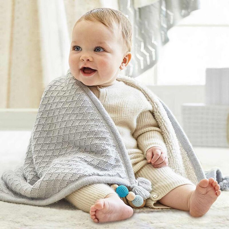 Pottery Barn Kids Luxe Knit Sherpa Stroller Blanket Grey image number 1