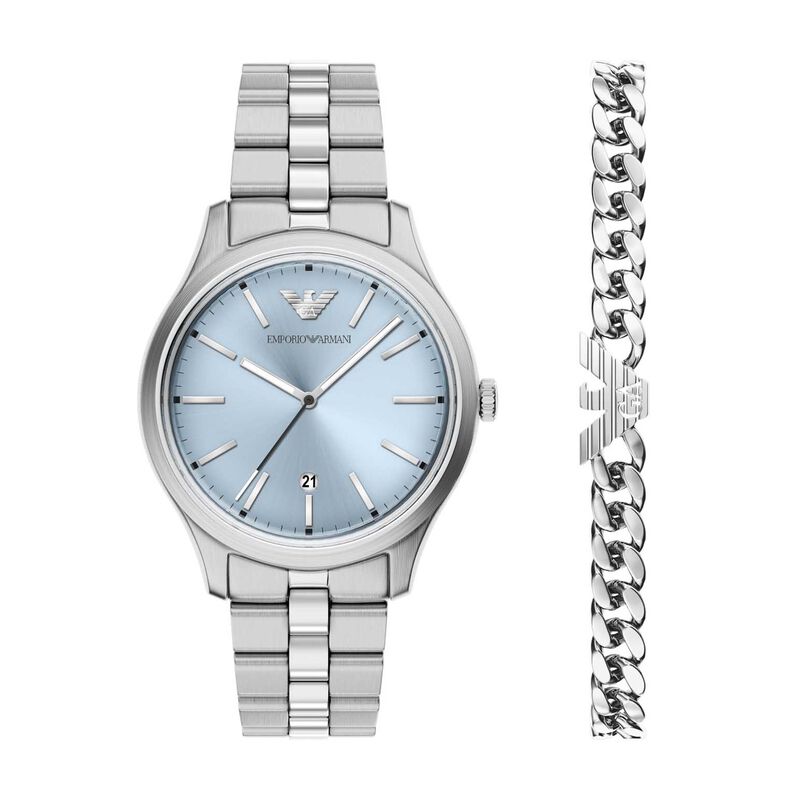Emporio Armani Three-Hand Date Stainless Steel Watch Set image number 0