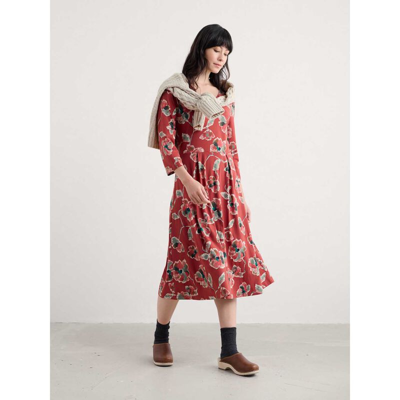 Seasalt Cornwall 3/4 Pier View Dress Artist Camellia Red Sail image number 2