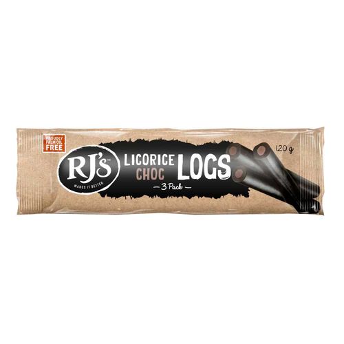RJ's Log Liquorice Choc 3Pk 120g