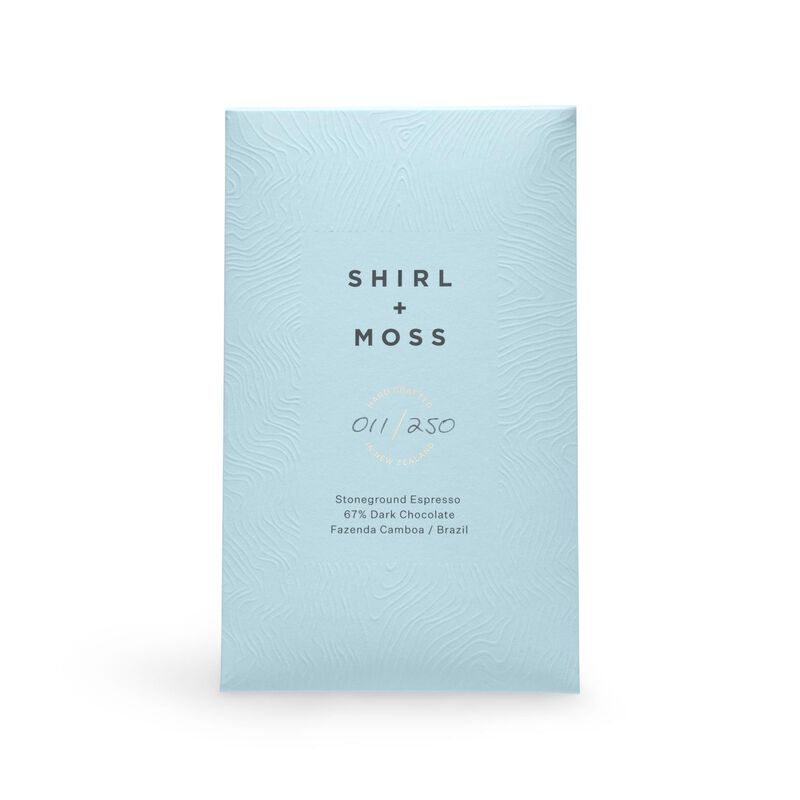 Shirl + Moss Stoneground Espresso 67% Dark Chocolate Bar 80g image number 0
