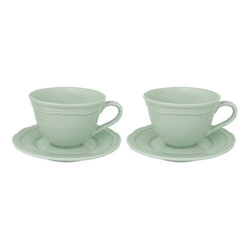 Casa Domani Florence Scallop Demi Cup & Saucer 80ml Set Of 2 Sage Gift Box