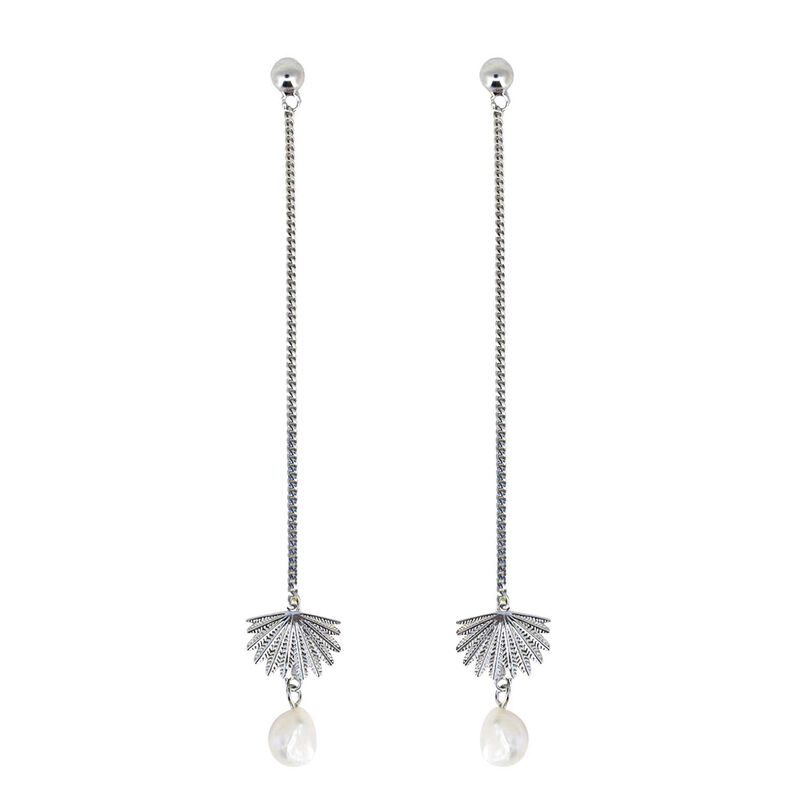 Boh Runga Fantail Pearl Drop Earrings Silver 65mm image number 0