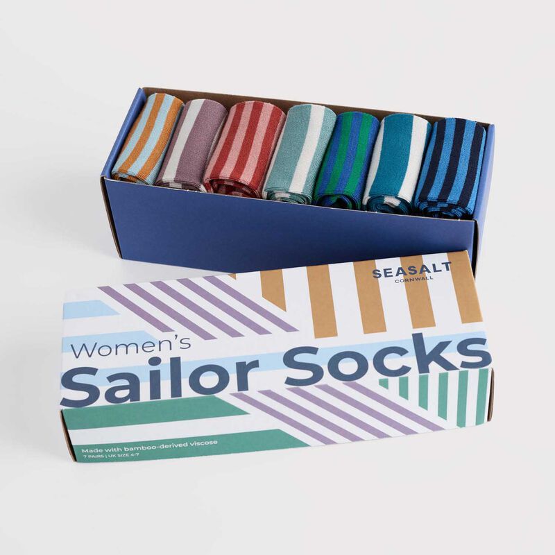 Seasalt Cornwall Gift Box of 7 Sailor Socks Crosscut Mix image number 1