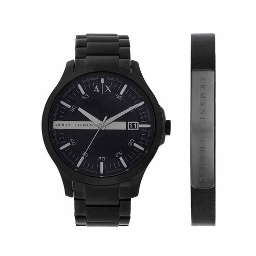 Armani Exchange AX Stainless Steel Quartz Dress Watch + Bracelet Set
