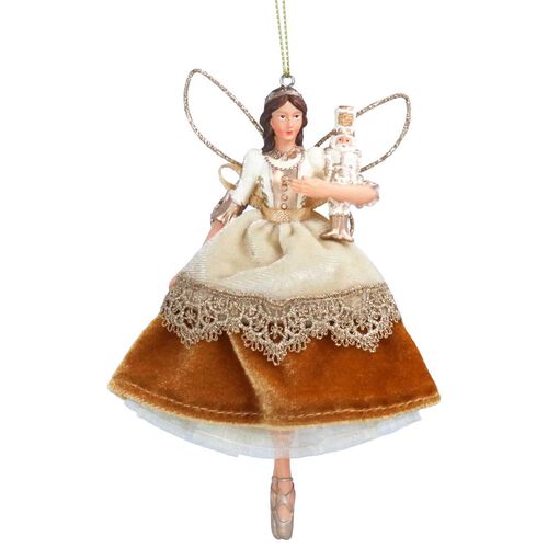 Gisela Graham Cream & Gold Resin/Fabric Nutcracker Fairy Dec