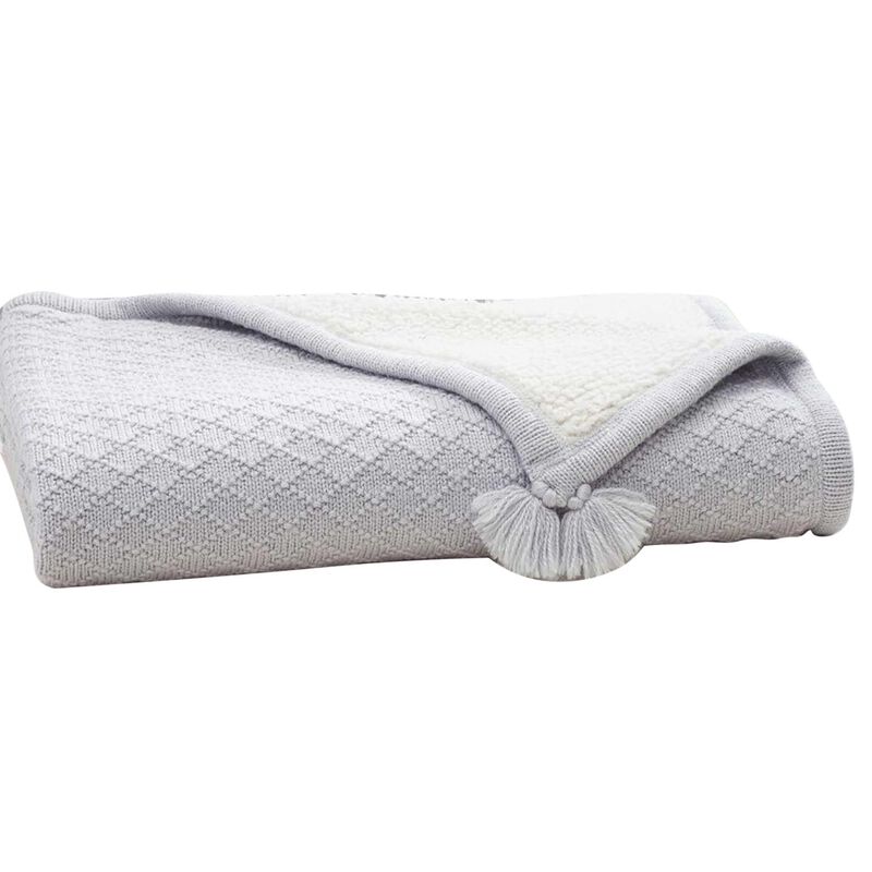 Pottery Barn Kids Luxe Knit Sherpa Stroller Blanket Grey image number 0