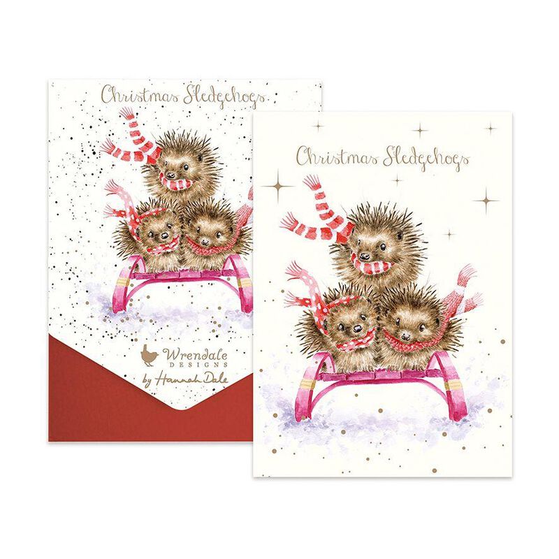 Wrendale Christmas Box of Cards: Sledge Hogs image number 0
