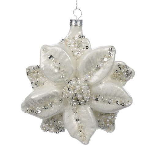 Goodwill Glass Pearl Poinsettia Flower Ornament 14cm