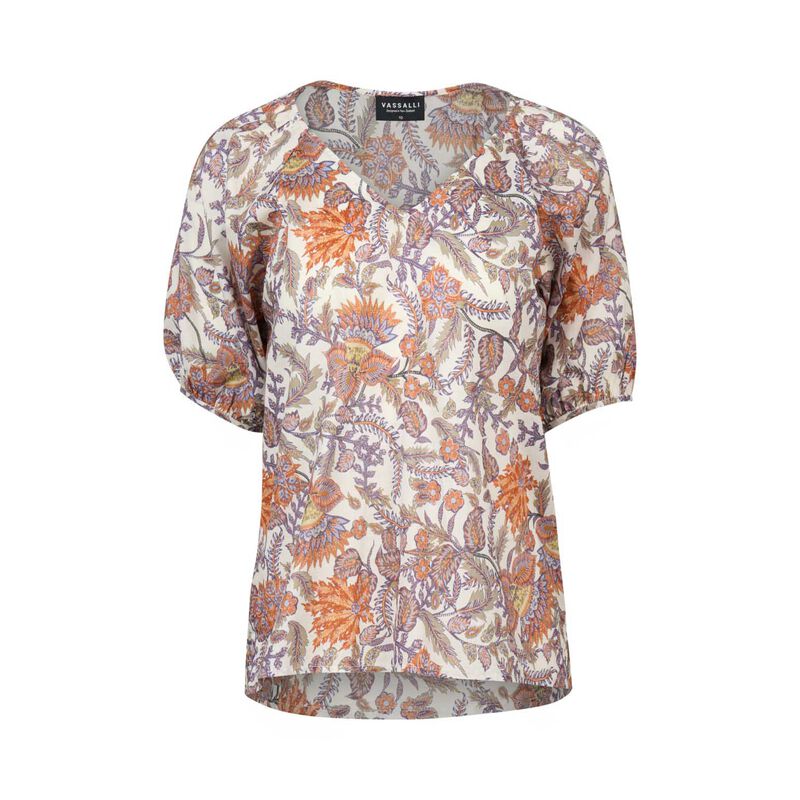 Vassalli Printed V Neck Top With Floaty Sleeve image number 6