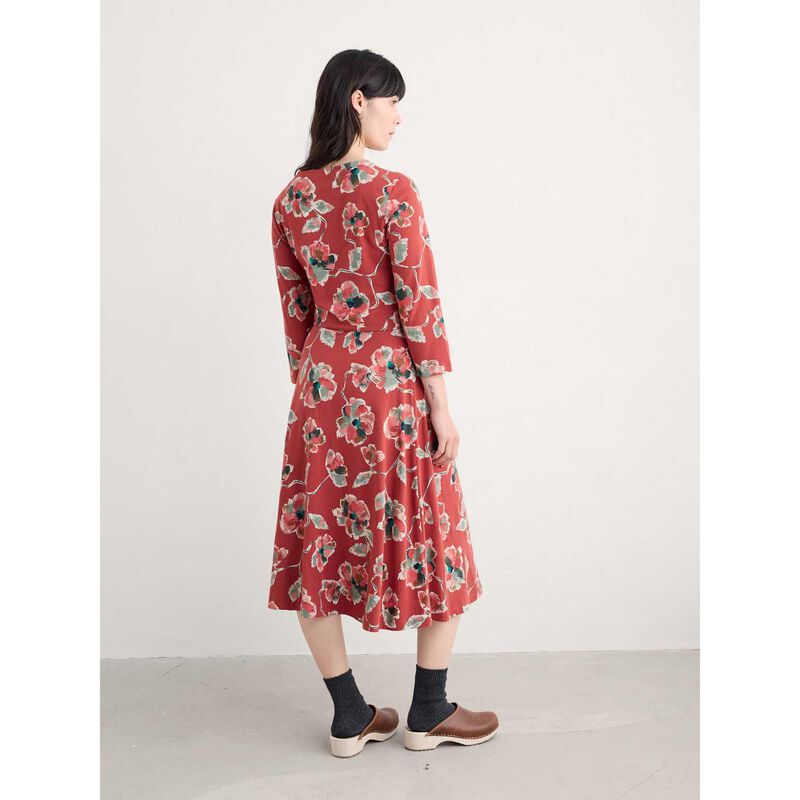 Seasalt Cornwall 3/4 Pier View Dress Artist Camellia Red Sail image number 1