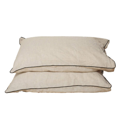 Home Lab 100% French Flax Linen Piped Pillowcase Pair