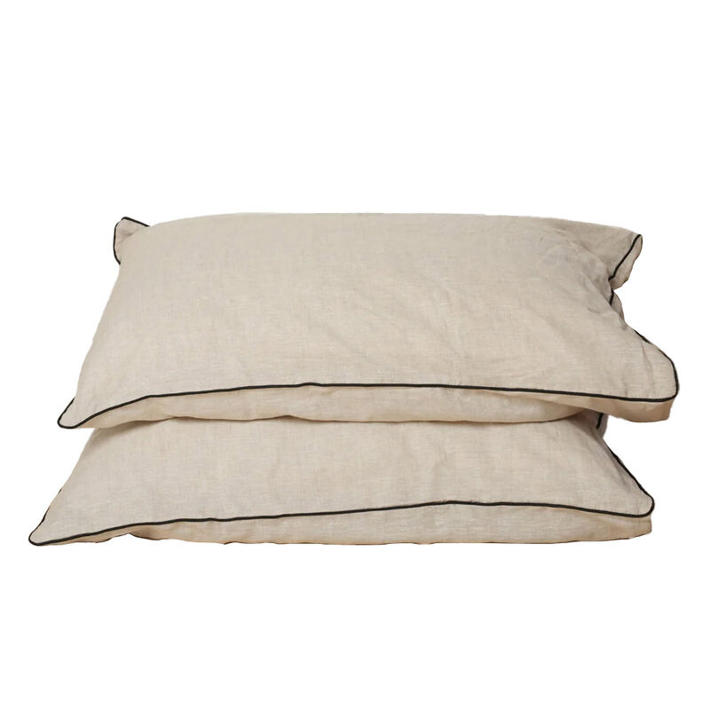 Home Lab 100% French Flax Linen Piped Pillowcase Pair image number 0