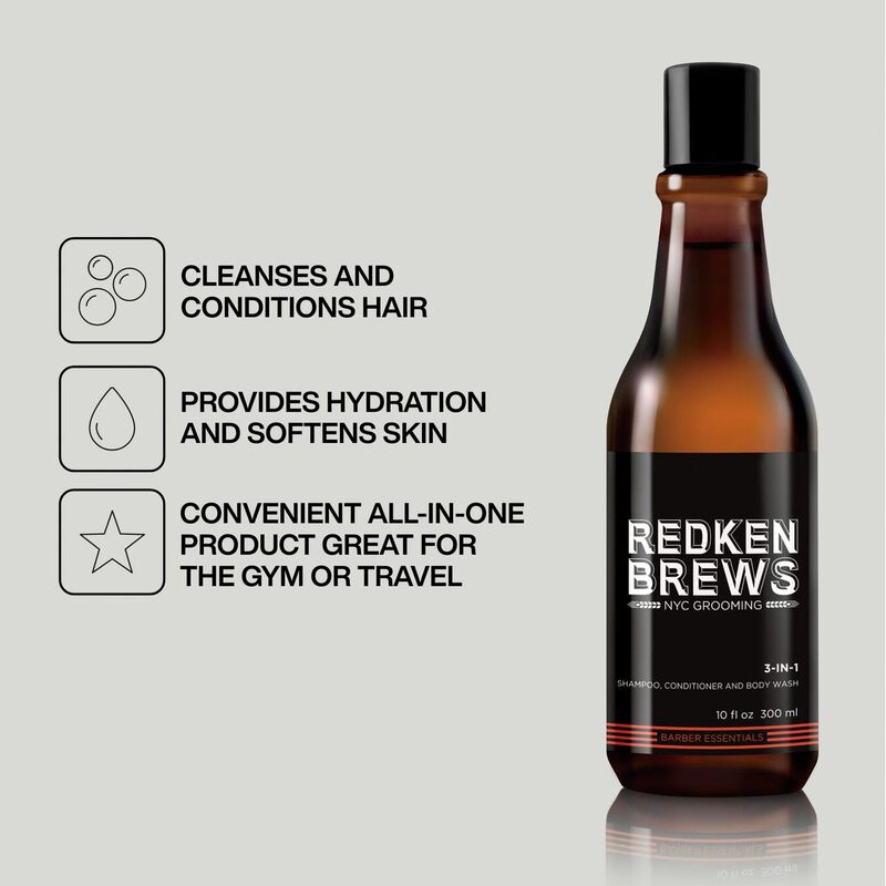 Redken Brews 3-in-1 Shampoo, Conditioner & Body Wash 300ml image number 1
